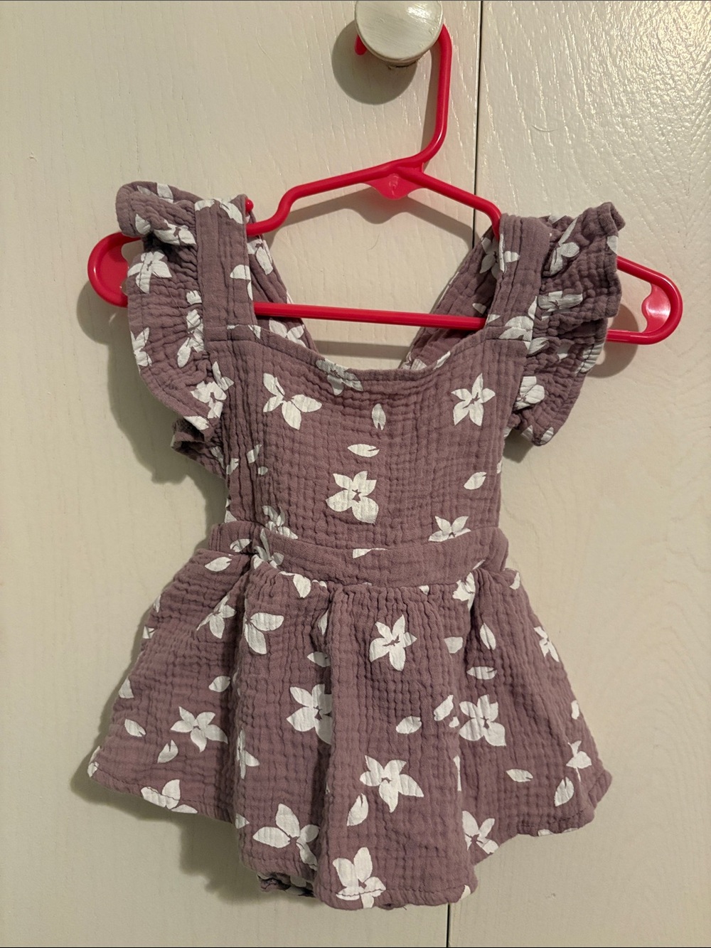 Mauve Floral Ruffled Baby Dress Romper